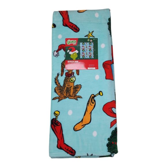 Dr. Seuss The Grinch Oversized Plush Throw Blanket 50" x 60" Green Background - Picture 1 of 11